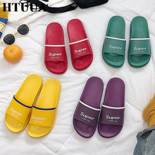 Load image into Gallery viewer, HTUUA 2018 Summer Shoes Chic Letters Slippers Women Korean Candy color Flat Slides Outdoor Indoor Bathroom Home Slippers SX1550