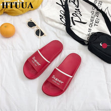 Load image into Gallery viewer, HTUUA 2018 Summer Shoes Chic Letters Slippers Women Korean Candy color Flat Slides Outdoor Indoor Bathroom Home Slippers SX1550