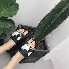 Load image into Gallery viewer, Cute Dog Cartoon Women Slides 2018 Fashion Pu Leather Beach Shoes Women Flat Heels Flip Flops Barefoot Slippers Zapatillas Mujer