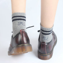 Load image into Gallery viewer, 5 Colors.Women's Unisex Embroidery Letter SMILE Stripes Skateboard Socks.Cotton Harajuku Socks Sox Couple Ankle Sock Meias