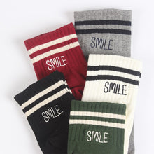 Load image into Gallery viewer, 5 Colors.Women's Unisex Embroidery Letter SMILE Stripes Skateboard Socks.Cotton Harajuku Socks Sox Couple Ankle Sock Meias