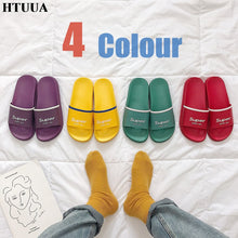 Load image into Gallery viewer, HTUUA 2018 Summer Shoes Chic Letters Slippers Women Korean Candy color Flat Slides Outdoor Indoor Bathroom Home Slippers SX1550