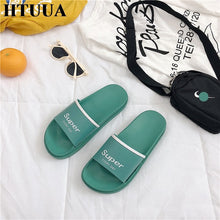Load image into Gallery viewer, HTUUA 2018 Summer Shoes Chic Letters Slippers Women Korean Candy color Flat Slides Outdoor Indoor Bathroom Home Slippers SX1550