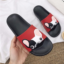 Load image into Gallery viewer, Cute Dog Cartoon Women Slides 2018 Fashion Pu Leather Beach Shoes Women Flat Heels Flip Flops Barefoot Slippers Zapatillas Mujer